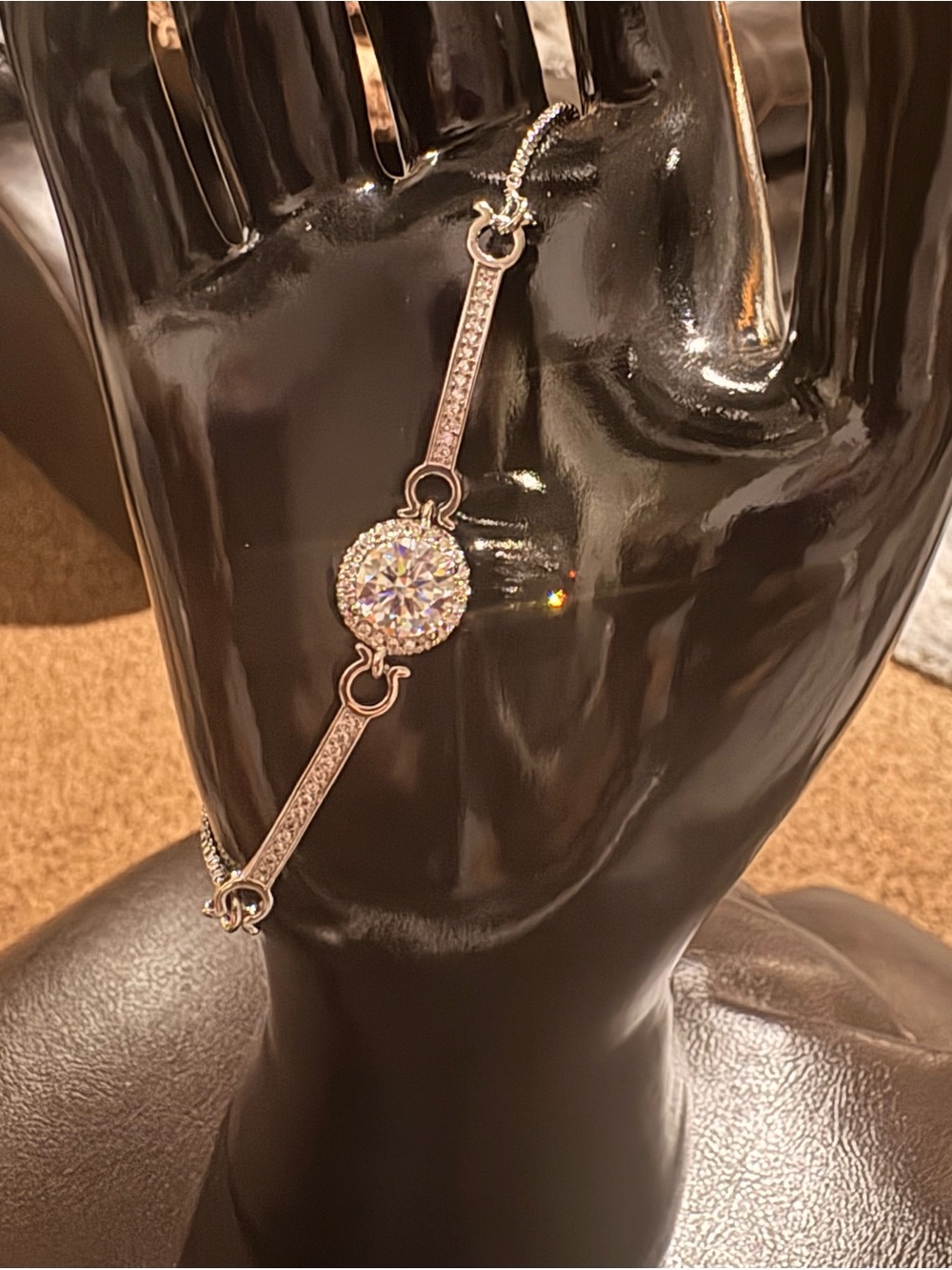 Elegant Silver-Tone 2 carat Moisanite Halo Bracelet in White